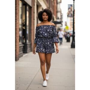 AE Woman’s Romper Blue Floral Sz XXL Boho Coquette Milkmaid Cottagecore